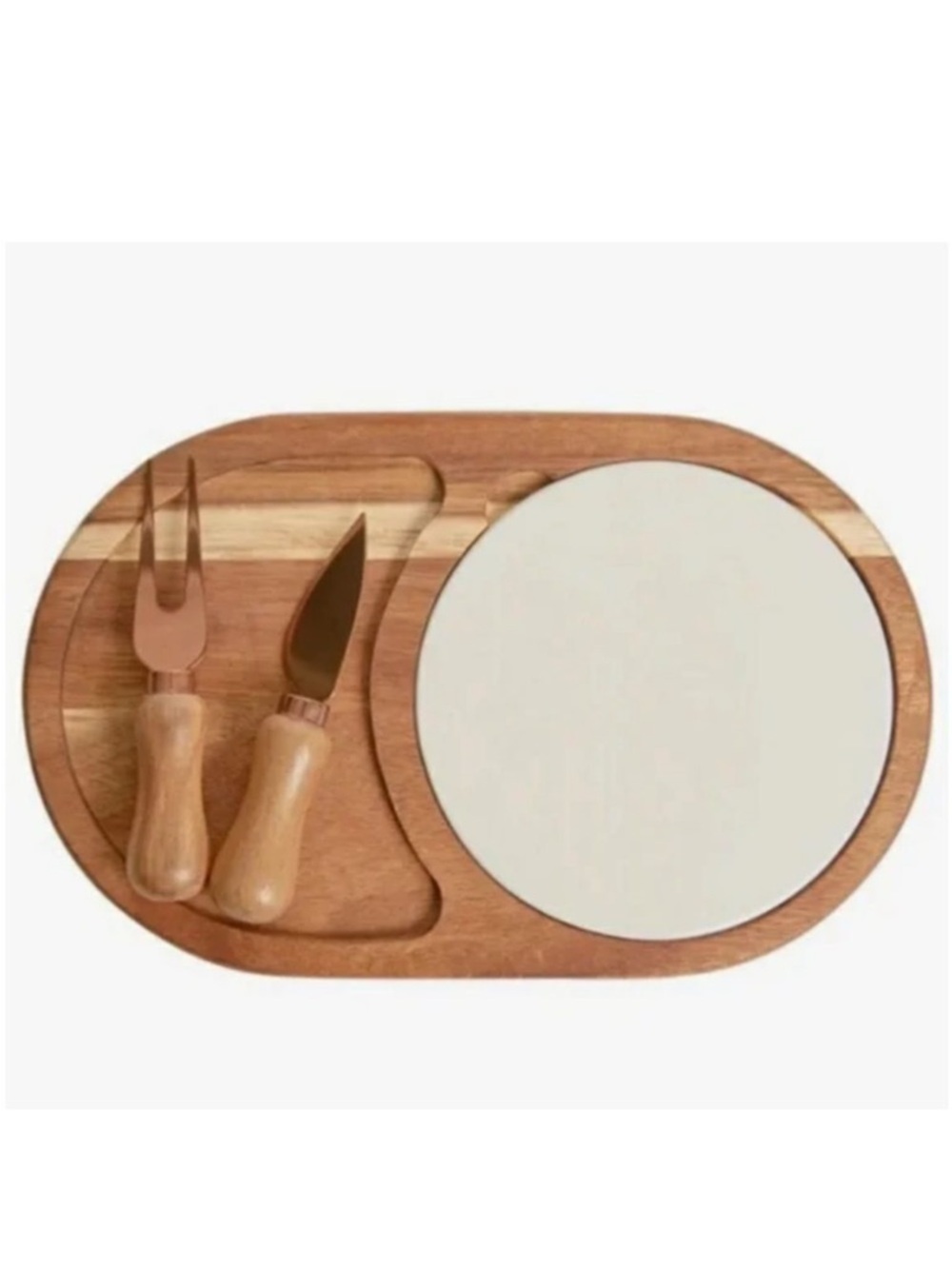 Twine Living Acacia Wood & Ceramic Cheese Board with 2 Gold Finish Knives
